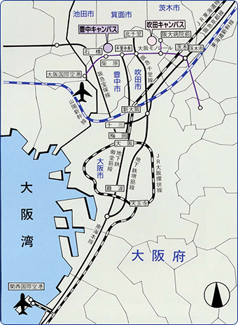 大阪大学吹田キャンパスまでの路線図